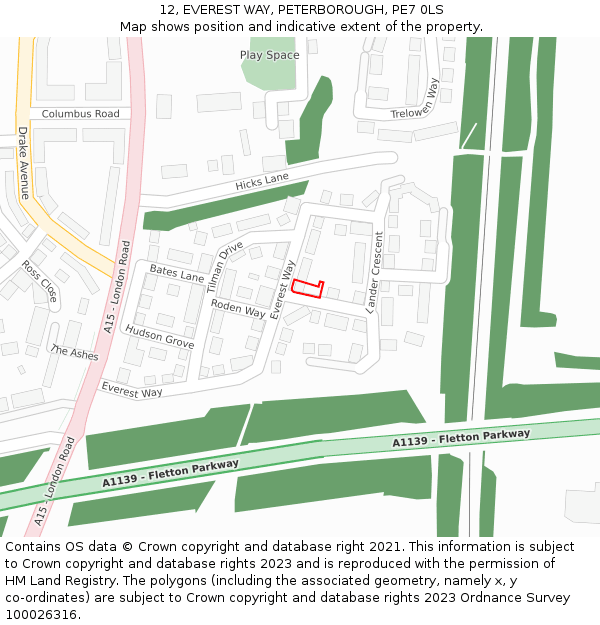 12, EVEREST WAY, PETERBOROUGH, PE7 0LS: Location map and indicative extent of plot
