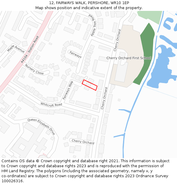 12, FAIRWAYS WALK, PERSHORE, WR10 1EP: Location map and indicative extent of plot