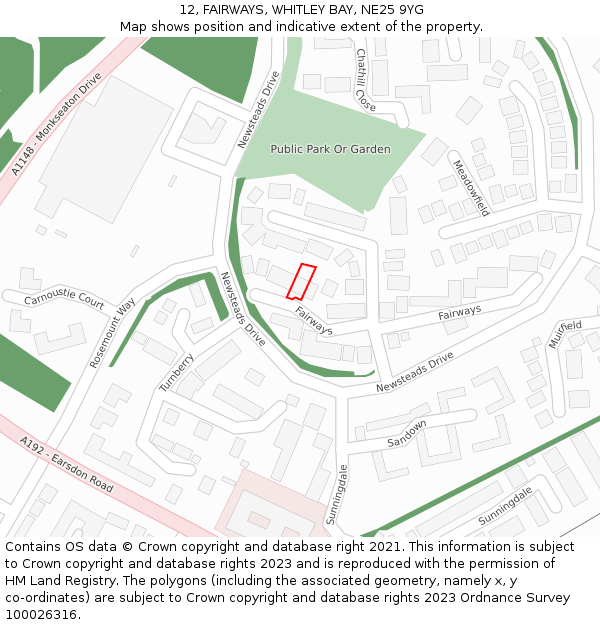 12, FAIRWAYS, WHITLEY BAY, NE25 9YG: Location map and indicative extent of plot