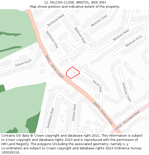 12, FALCON CLOSE, BRISTOL, BS9 3NH: Location map and indicative extent of plot