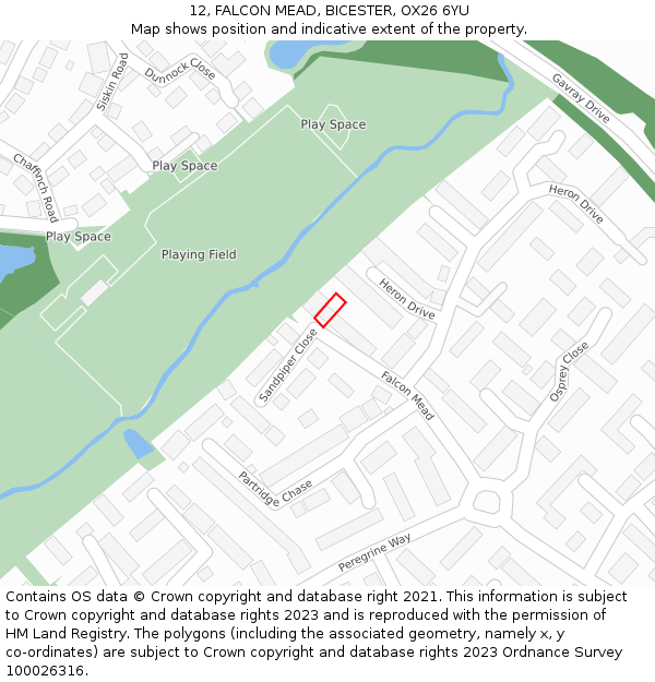 12, FALCON MEAD, BICESTER, OX26 6YU: Location map and indicative extent of plot
