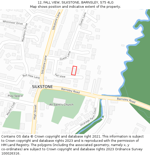 12, FALL VIEW, SILKSTONE, BARNSLEY, S75 4LG: Location map and indicative extent of plot