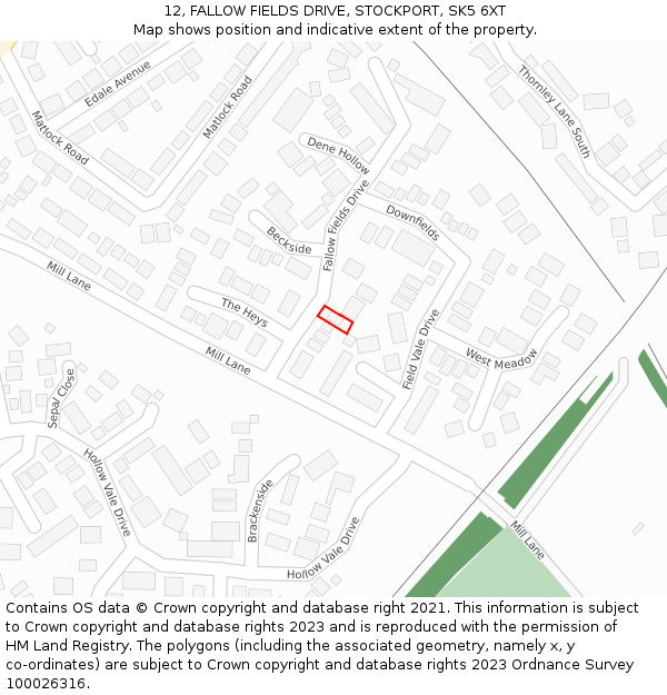 12, FALLOW FIELDS DRIVE, STOCKPORT, SK5 6XT: Location map and indicative extent of plot