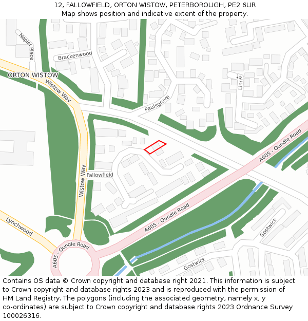12, FALLOWFIELD, ORTON WISTOW, PETERBOROUGH, PE2 6UR: Location map and indicative extent of plot