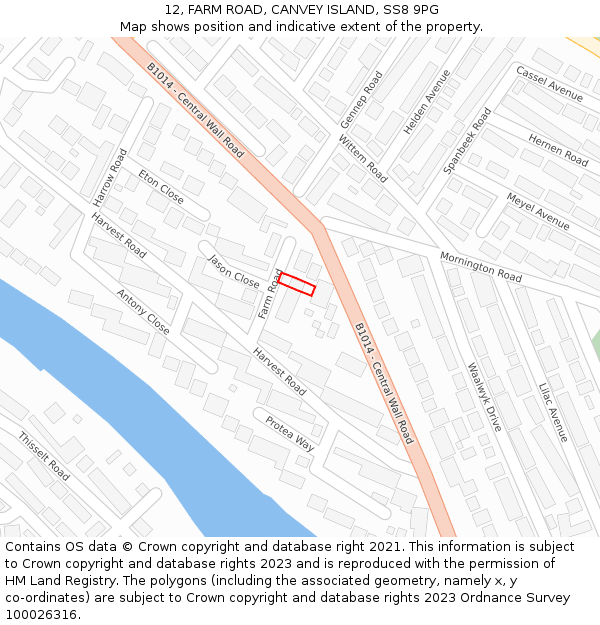 12, FARM ROAD, CANVEY ISLAND, SS8 9PG: Location map and indicative extent of plot