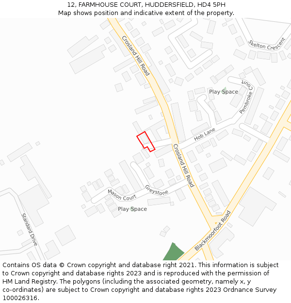 12, FARMHOUSE COURT, HUDDERSFIELD, HD4 5PH: Location map and indicative extent of plot