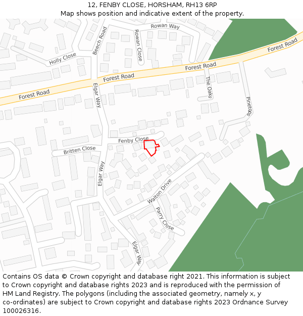 12, FENBY CLOSE, HORSHAM, RH13 6RP: Location map and indicative extent of plot