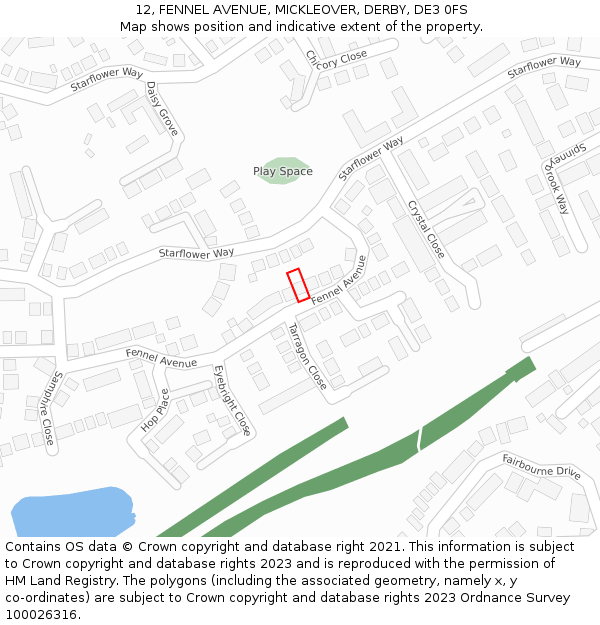 12, FENNEL AVENUE, MICKLEOVER, DERBY, DE3 0FS: Location map and indicative extent of plot