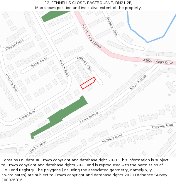 12, FENNELLS CLOSE, EASTBOURNE, BN21 2RJ: Location map and indicative extent of plot