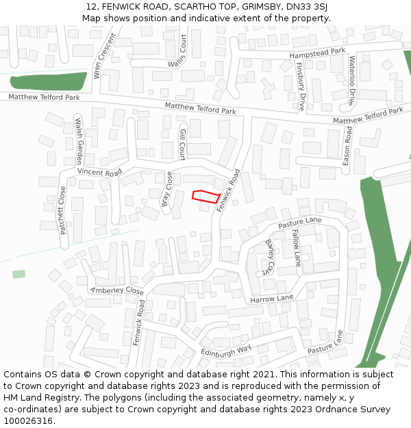 12, FENWICK ROAD, SCARTHO TOP, GRIMSBY, DN33 3SJ: Location map and indicative extent of plot