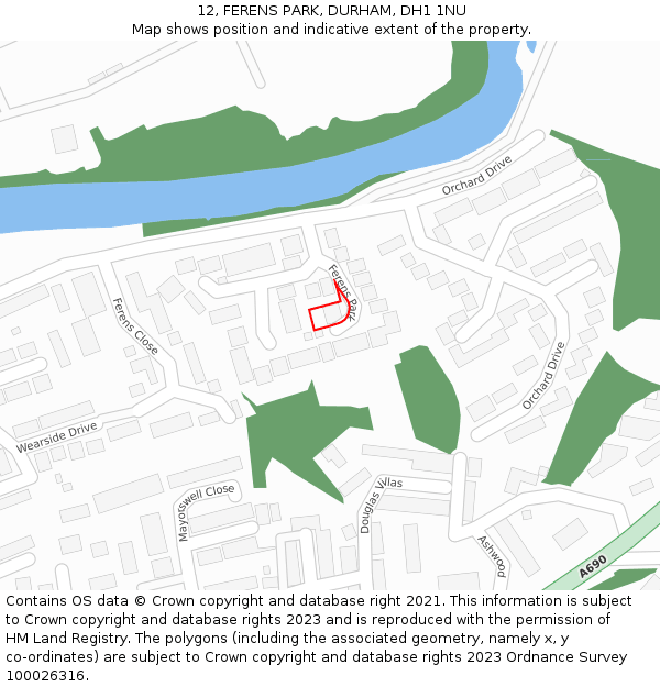 12, FERENS PARK, DURHAM, DH1 1NU: Location map and indicative extent of plot