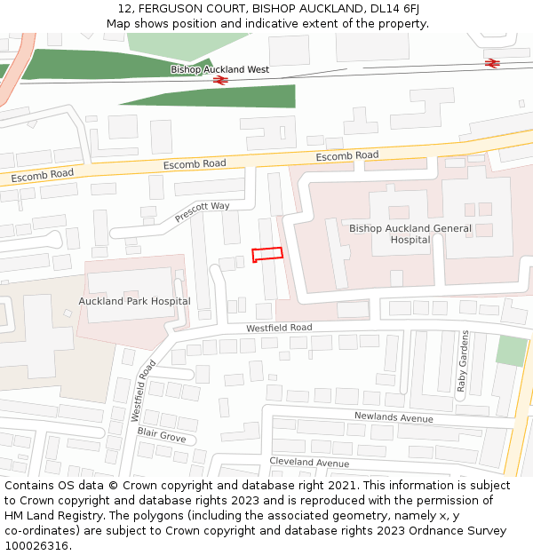 12, FERGUSON COURT, BISHOP AUCKLAND, DL14 6FJ: Location map and indicative extent of plot