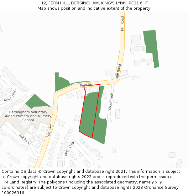 12, FERN HILL, DERSINGHAM, KING'S LYNN, PE31 6HT: Location map and indicative extent of plot