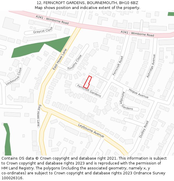 12, FERNCROFT GARDENS, BOURNEMOUTH, BH10 6BZ: Location map and indicative extent of plot