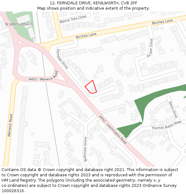 12, FERNDALE DRIVE, KENILWORTH, CV8 2PF: Location map and indicative extent of plot
