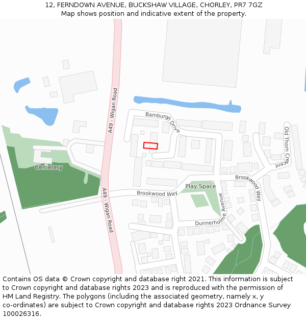 12, FERNDOWN AVENUE, BUCKSHAW VILLAGE, CHORLEY, PR7 7GZ: Location map and indicative extent of plot