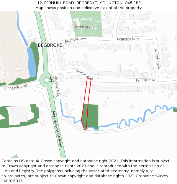 12, FERNHILL ROAD, BEGBROKE, KIDLINGTON, OX5 1RP: Location map and indicative extent of plot