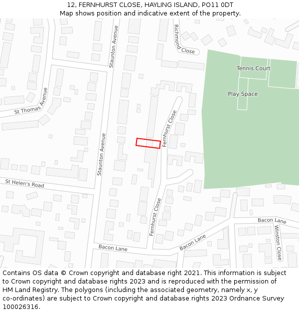 12, FERNHURST CLOSE, HAYLING ISLAND, PO11 0DT: Location map and indicative extent of plot