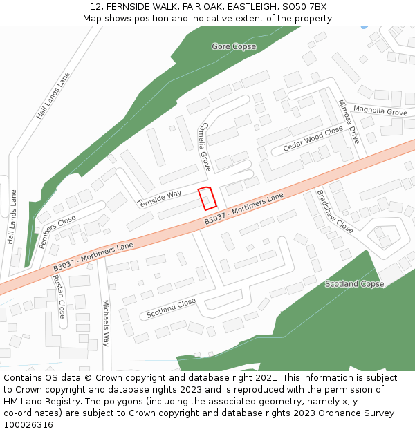 12, FERNSIDE WALK, FAIR OAK, EASTLEIGH, SO50 7BX: Location map and indicative extent of plot