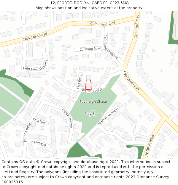 12, FFORDD BODLYN, CARDIFF, CF23 5NG: Location map and indicative extent of plot