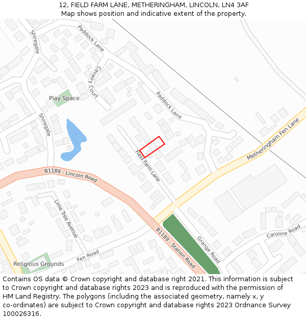 12, FIELD FARM LANE, METHERINGHAM, LINCOLN, LN4 3AF: Location map and indicative extent of plot