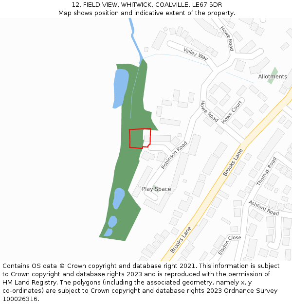 12, FIELD VIEW, WHITWICK, COALVILLE, LE67 5DR: Location map and indicative extent of plot