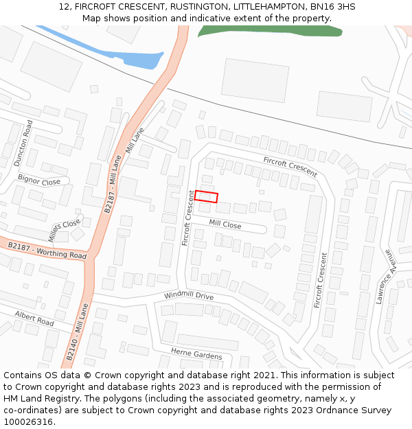 12, FIRCROFT CRESCENT, RUSTINGTON, LITTLEHAMPTON, BN16 3HS: Location map and indicative extent of plot