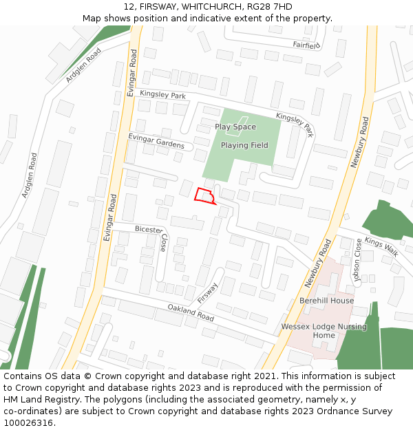 12, FIRSWAY, WHITCHURCH, RG28 7HD: Location map and indicative extent of plot