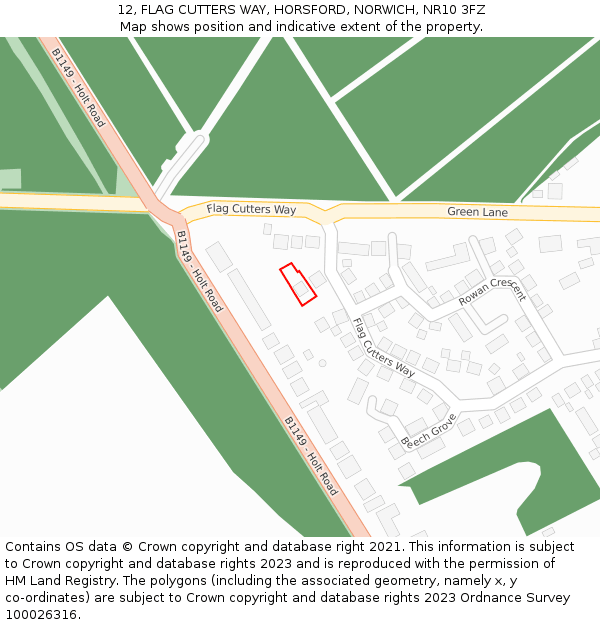 12, FLAG CUTTERS WAY, HORSFORD, NORWICH, NR10 3FZ: Location map and indicative extent of plot