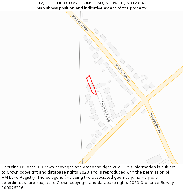 12, FLETCHER CLOSE, TUNSTEAD, NORWICH, NR12 8RA: Location map and indicative extent of plot