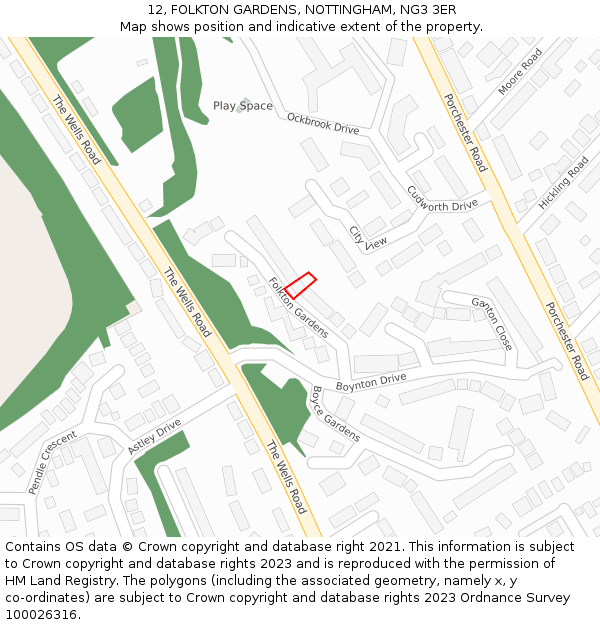 12, FOLKTON GARDENS, NOTTINGHAM, NG3 3ER: Location map and indicative extent of plot