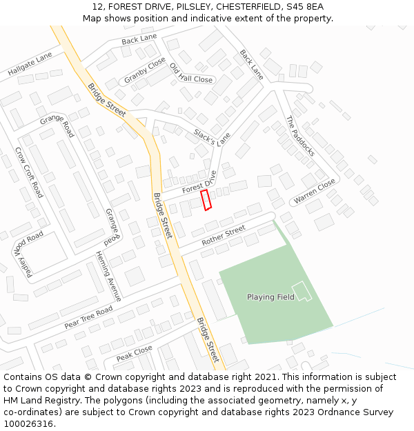 12, FOREST DRIVE, PILSLEY, CHESTERFIELD, S45 8EA: Location map and indicative extent of plot