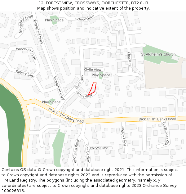 12, FOREST VIEW, CROSSWAYS, DORCHESTER, DT2 8UR: Location map and indicative extent of plot