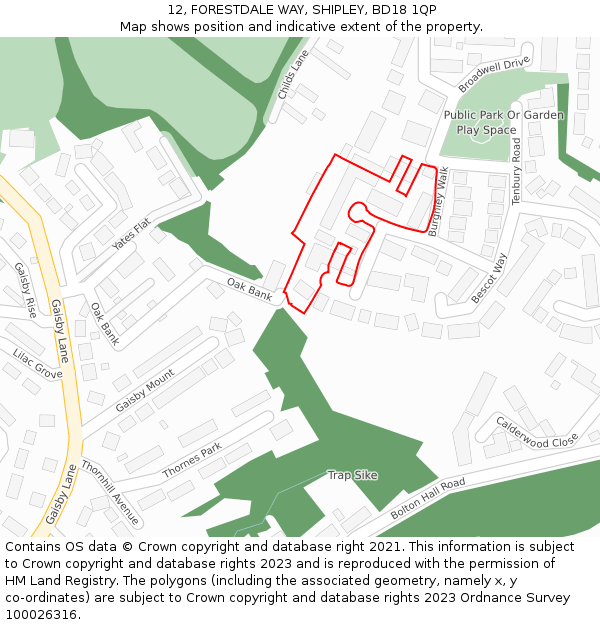 12, FORESTDALE WAY, SHIPLEY, BD18 1QP: Location map and indicative extent of plot