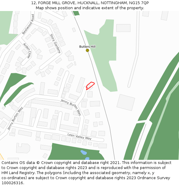 12, FORGE MILL GROVE, HUCKNALL, NOTTINGHAM, NG15 7QP: Location map and indicative extent of plot