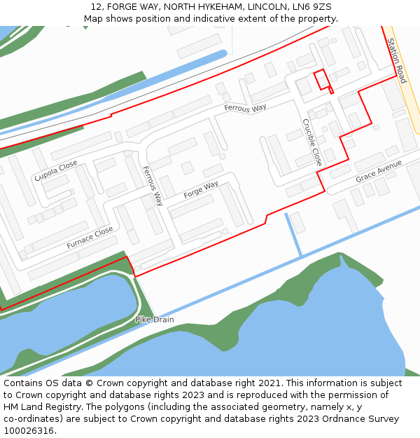 12, FORGE WAY, NORTH HYKEHAM, LINCOLN, LN6 9ZS: Location map and indicative extent of plot