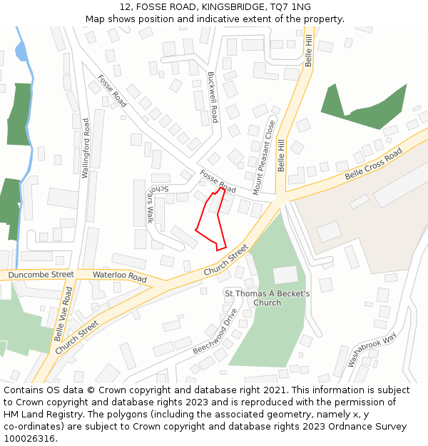12, FOSSE ROAD, KINGSBRIDGE, TQ7 1NG: Location map and indicative extent of plot