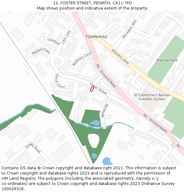 12, FOSTER STREET, PENRITH, CA11 7PD: Location map and indicative extent of plot