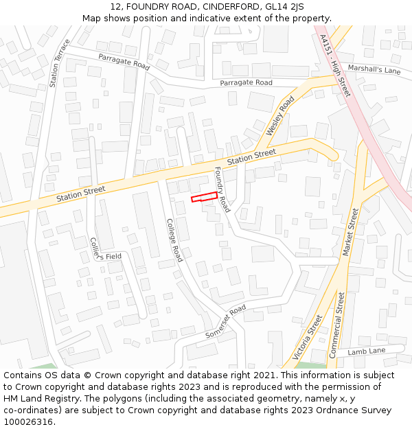12, FOUNDRY ROAD, CINDERFORD, GL14 2JS: Location map and indicative extent of plot
