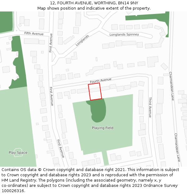 12, FOURTH AVENUE, WORTHING, BN14 9NY: Location map and indicative extent of plot