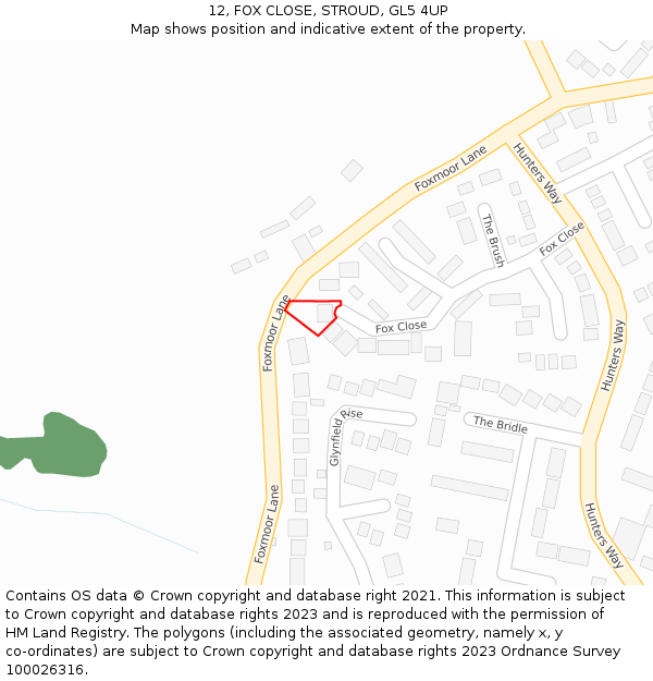 12, FOX CLOSE, STROUD, GL5 4UP: Location map and indicative extent of plot