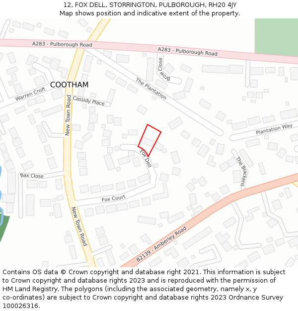 12, FOX DELL, STORRINGTON, PULBOROUGH, RH20 4JY: Location map and indicative extent of plot