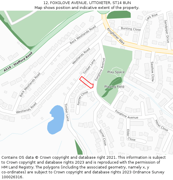 12, FOXGLOVE AVENUE, UTTOXETER, ST14 8UN: Location map and indicative extent of plot