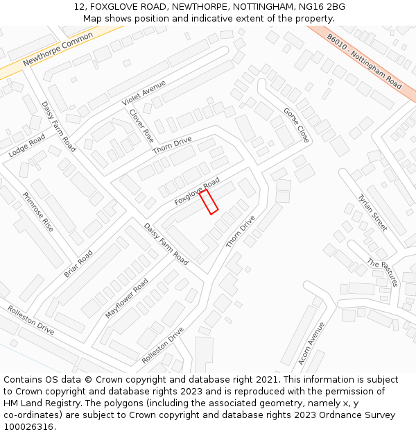 12, FOXGLOVE ROAD, NEWTHORPE, NOTTINGHAM, NG16 2BG: Location map and indicative extent of plot