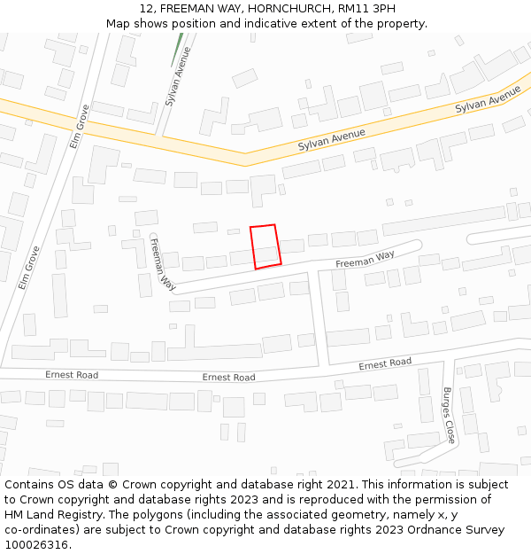 12, FREEMAN WAY, HORNCHURCH, RM11 3PH: Location map and indicative extent of plot