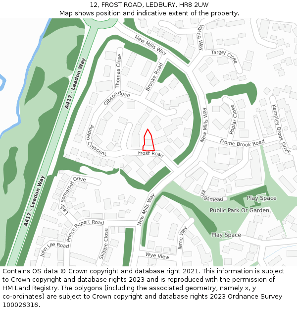 12, FROST ROAD, LEDBURY, HR8 2UW: Location map and indicative extent of plot