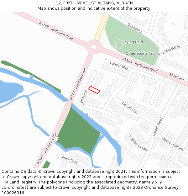 12, FRYTH MEAD, ST ALBANS, AL3 4TN: Location map and indicative extent of plot