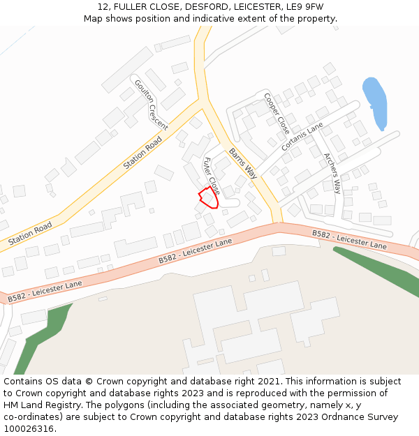 12, FULLER CLOSE, DESFORD, LEICESTER, LE9 9FW: Location map and indicative extent of plot