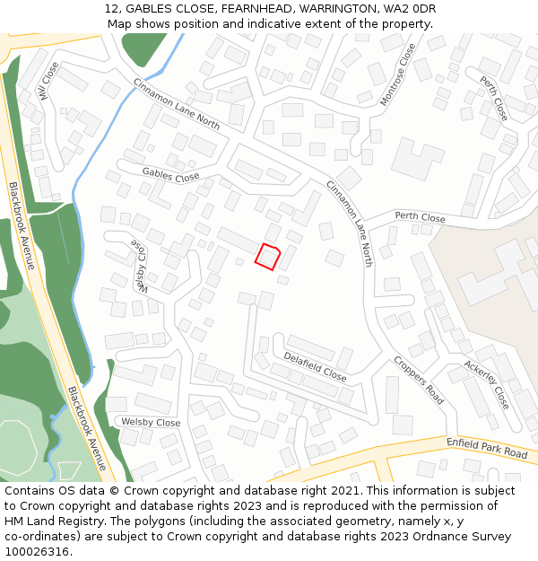 12, GABLES CLOSE, FEARNHEAD, WARRINGTON, WA2 0DR: Location map and indicative extent of plot