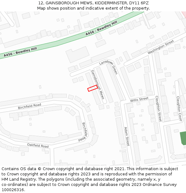 12, GAINSBOROUGH MEWS, KIDDERMINSTER, DY11 6PZ: Location map and indicative extent of plot